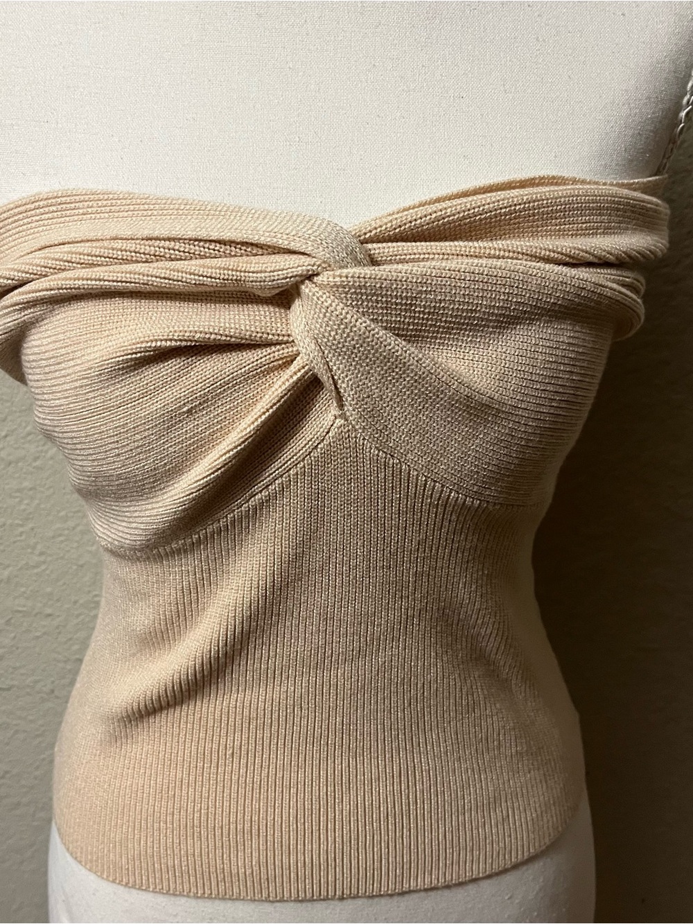 Strapless Twist Knit Top in Beige